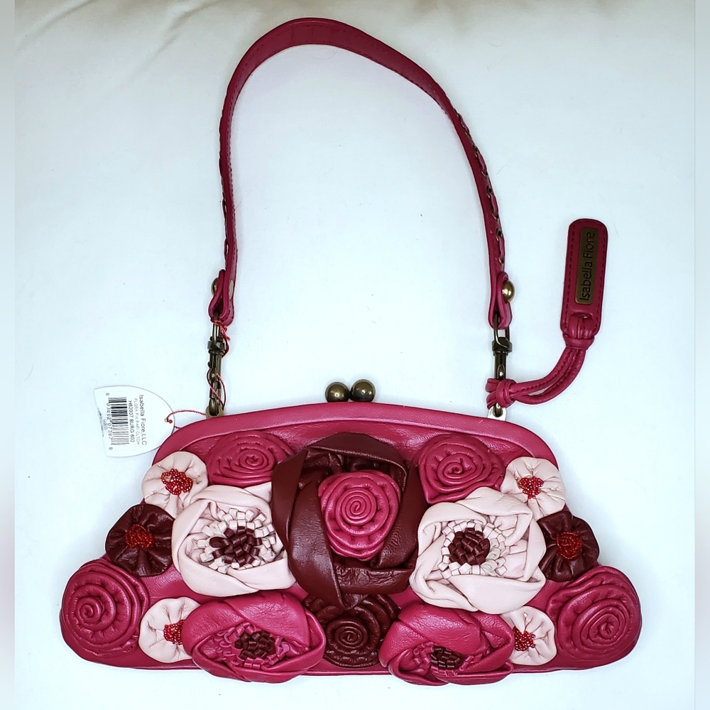 Isabella Fiore Pink Leather Bag with Floral Design